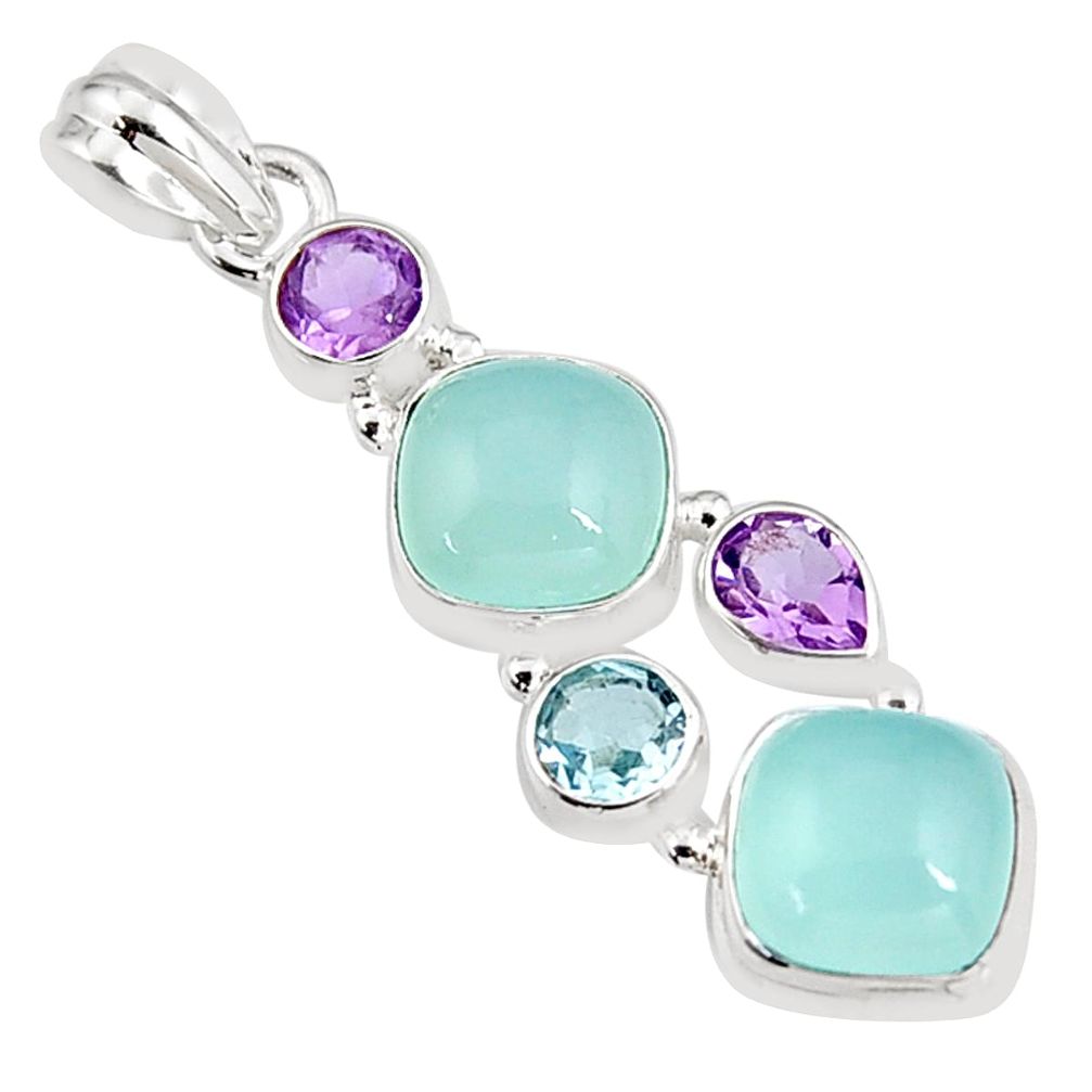 15.33cts natural aqua chalcedony amethyst 925 sterling silver pendant p94157