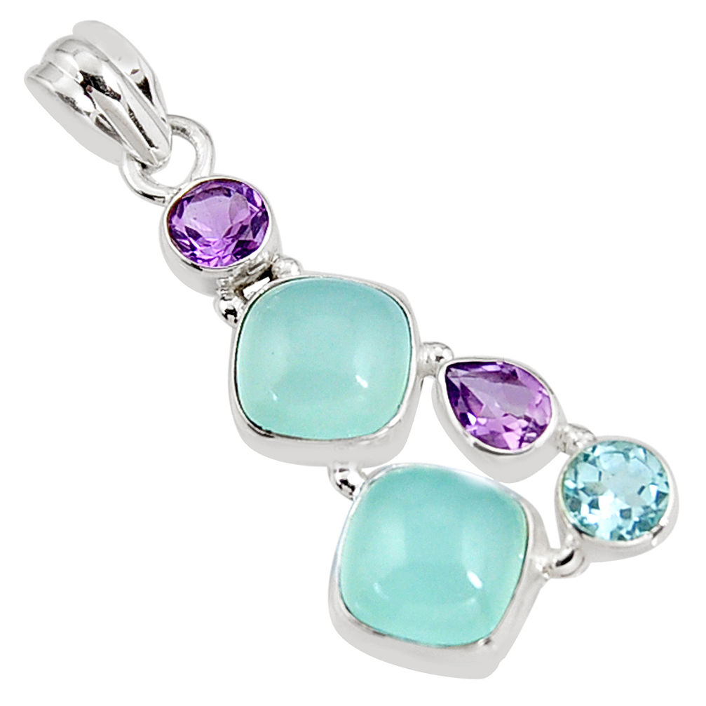 15.68cts natural aqua chalcedony amethyst 925 sterling silver pendant p94160