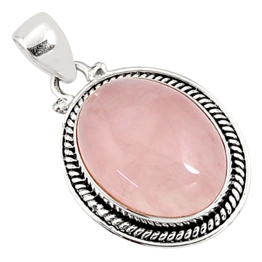 925 sterling silver 17.57cts natural pink rose quartz oval pendant p94314