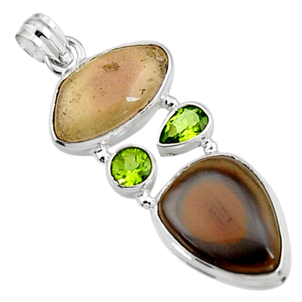 24.00cts natural brown imperial jasper green peridot 925 silver pendant p94411