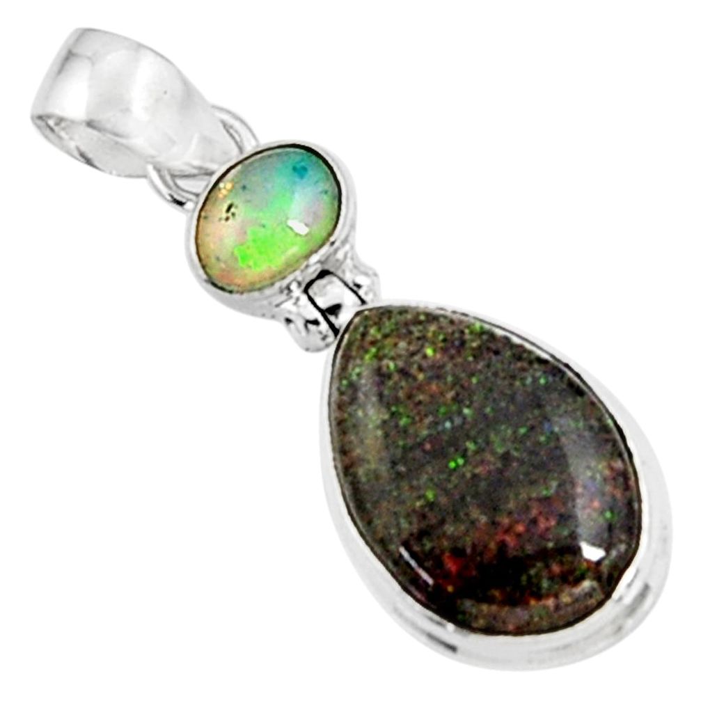 925 sterling silver 12.58cts natural black honduran matrix opal pendant p94412