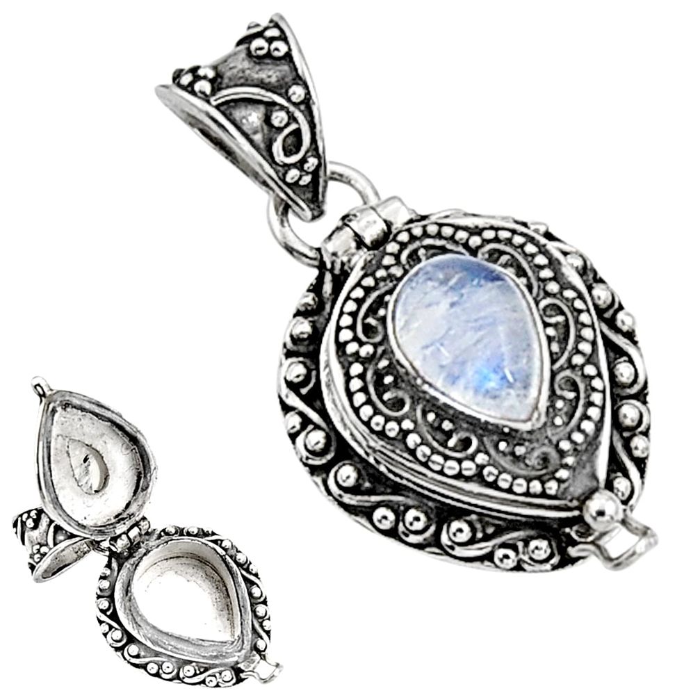 2.37cts natural rainbow moonstone 925 sterling silver poison box pendant p94420
