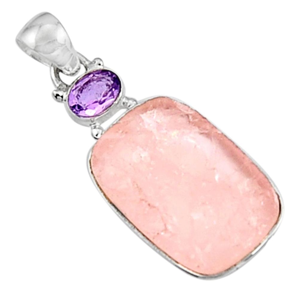 19.20cts natural pink rose quartz rough amethyst 925 silver pendant p94422