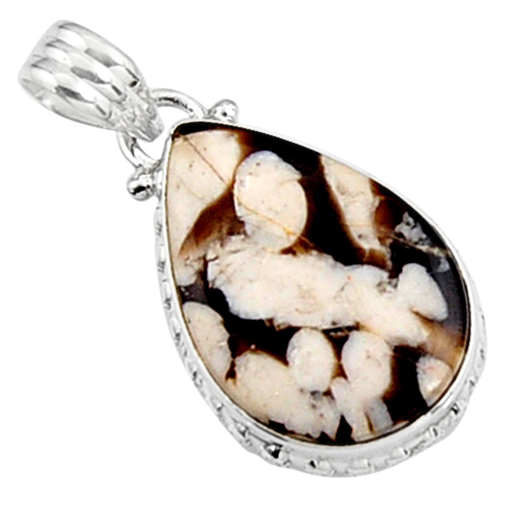 13.15cts natural brown peanut petrified wood fossil 925 silver pendant p94425