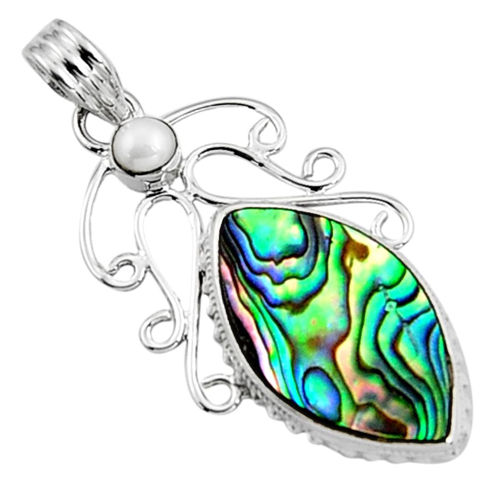 16.92cts natural green abalone paua seashell pearl 925 silver pendant p94426