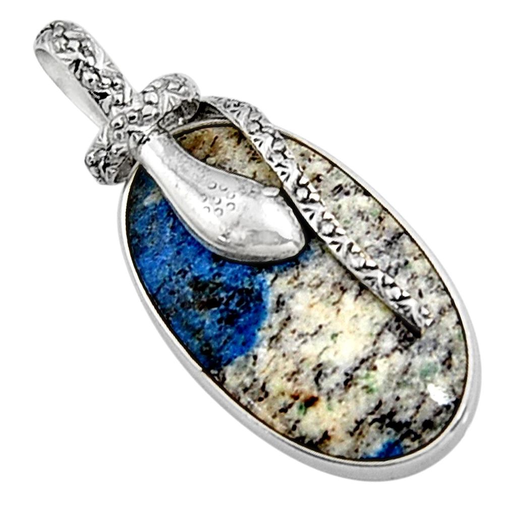 22.02cts natural k2 blue (azurite in quartz) 925 silver snake pendant p94429