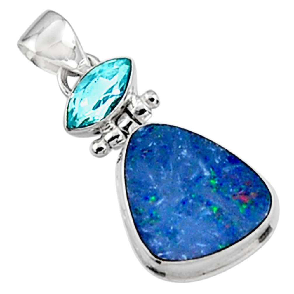 925 silver 10.78cts natural blue doublet opal australian topaz pendant p94433