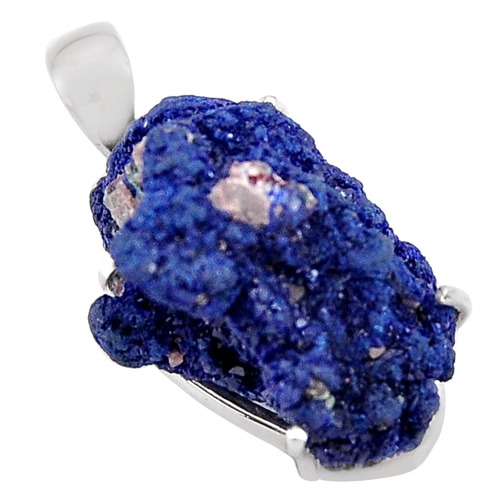 24.33cts natural blue azurite druzy 925 silver solitaire pendant jewelry p94963