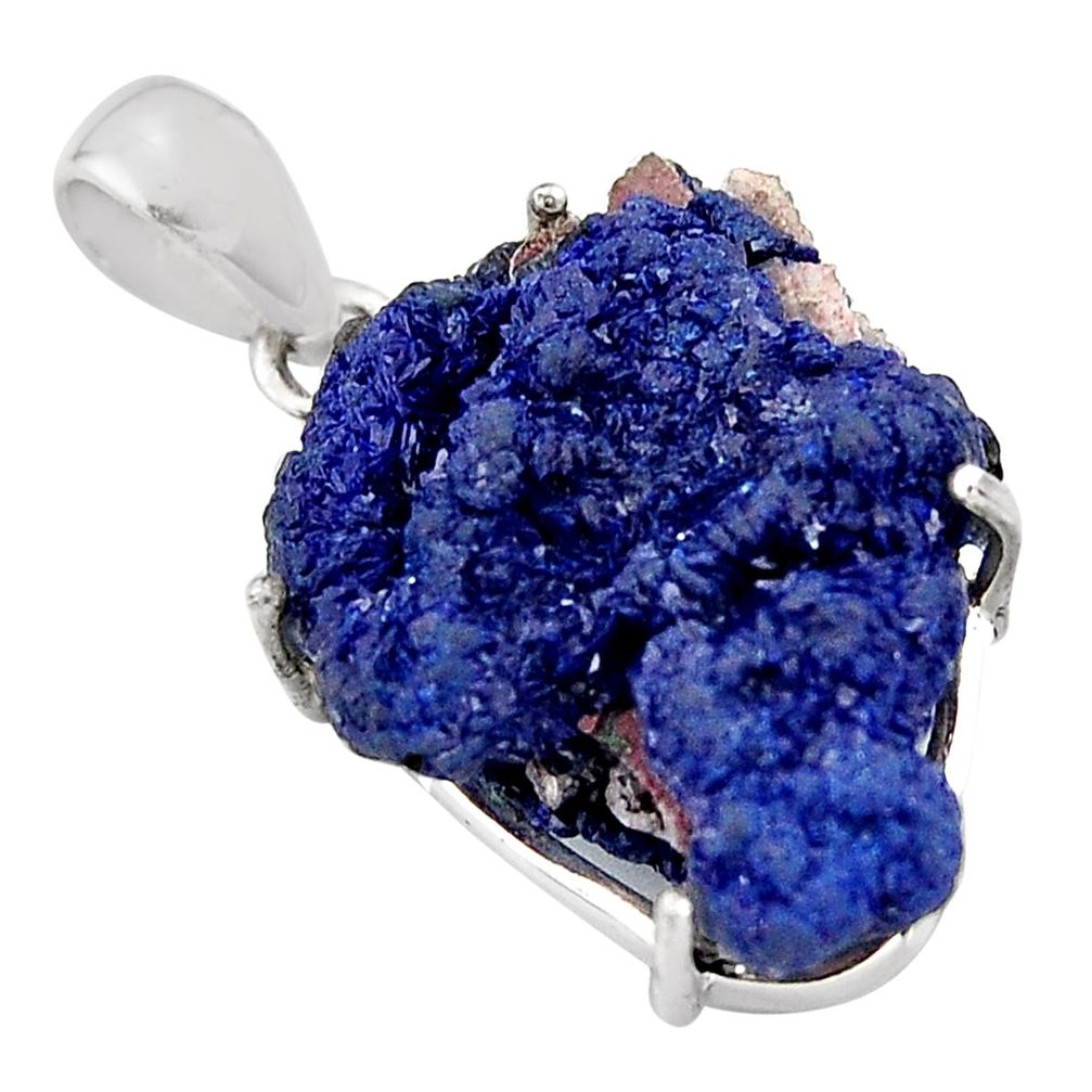 22.87cts natural blue azurite druzy 925 silver solitaire pendant jewelry p94966