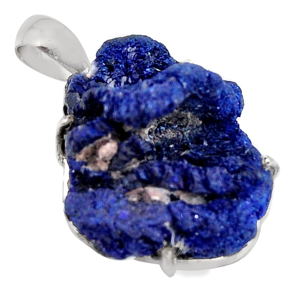 33.68cts natural blue azurite druzy 925 silver solitaire pendant jewelry p94967
