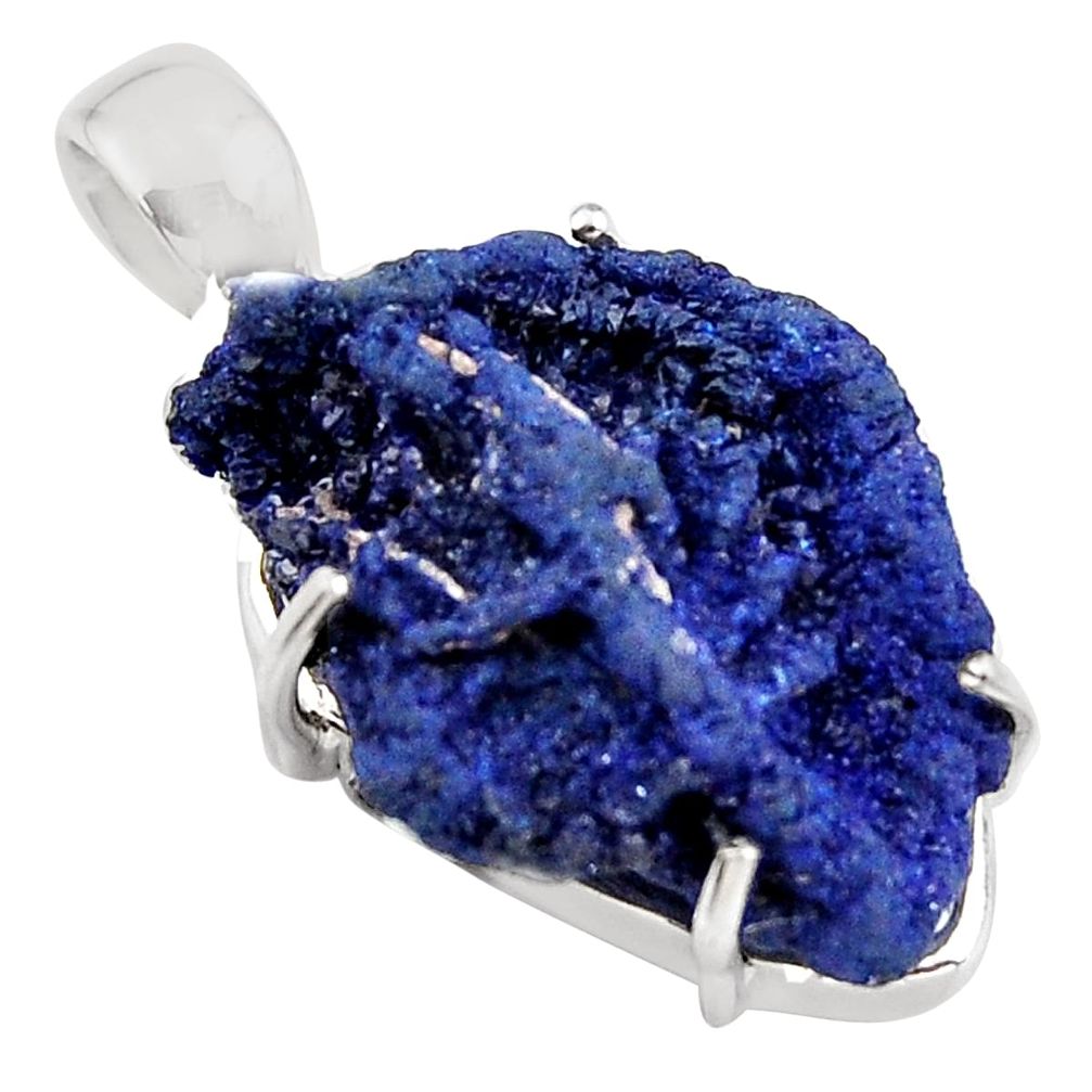 20.17cts natural blue azurite druzy 925 silver solitaire pendant jewelry p94968
