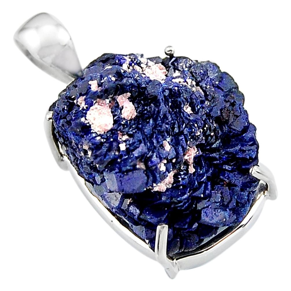 24.38cts natural blue azurite druzy 925 sterling silver pendant jewelry p94985