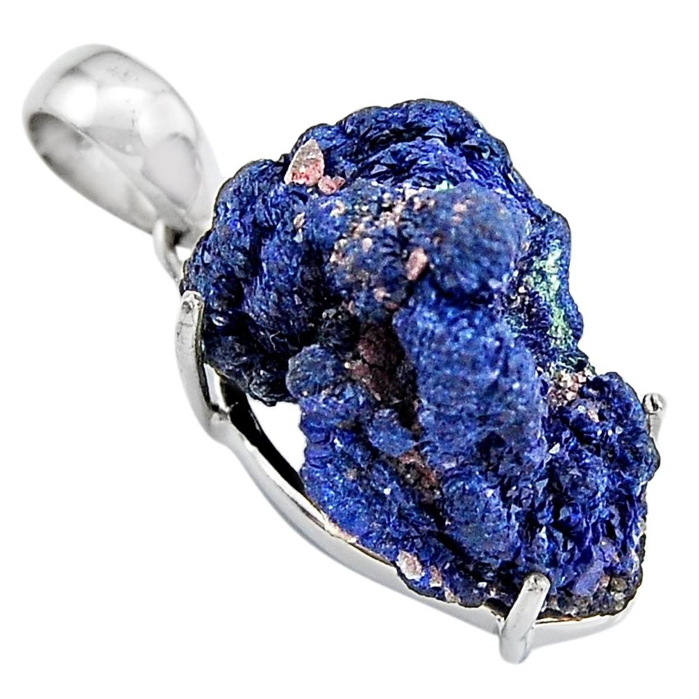 22.30cts natural blue azurite druzy 925 sterling silver pendant jewelry p94989