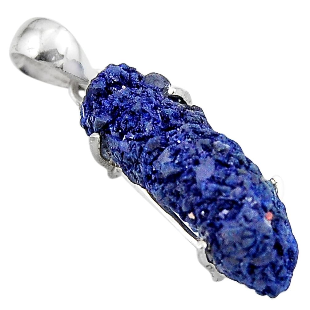 16.28cts natural blue azurite druzy 925 sterling silver pendant jewelry p94991