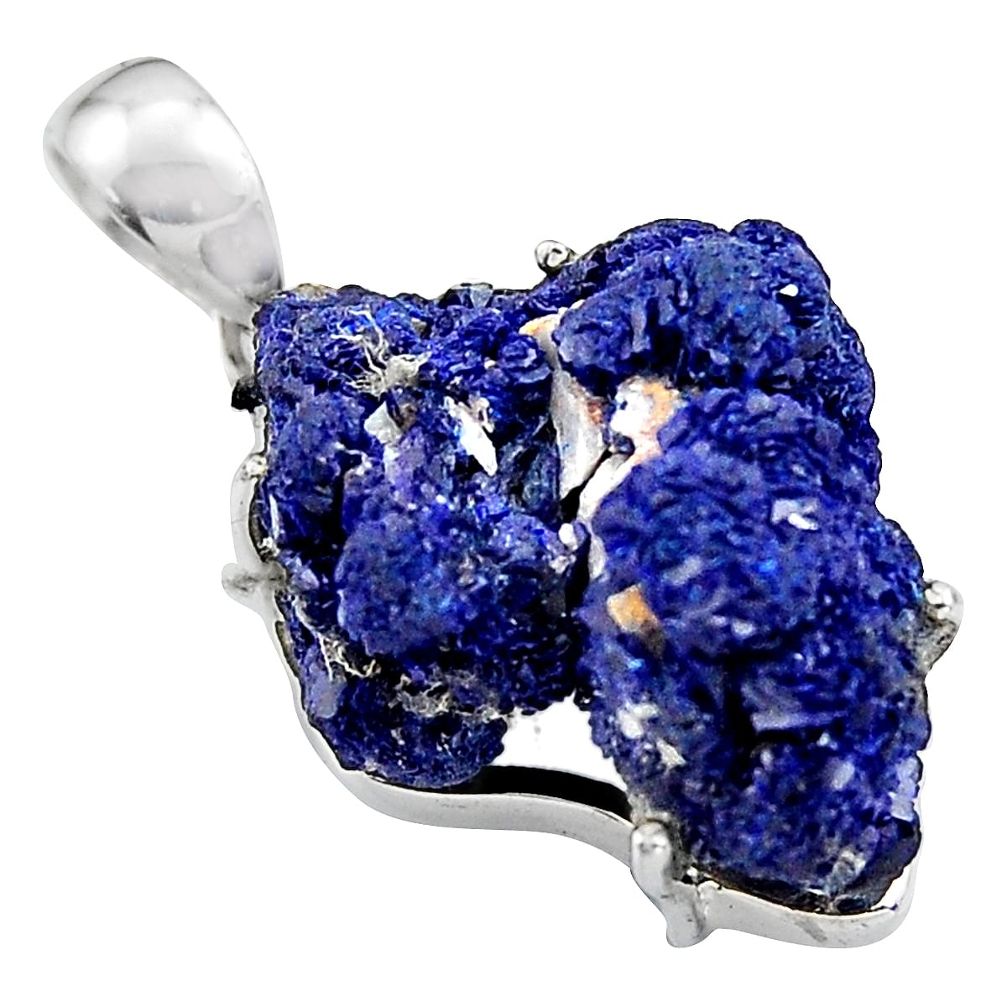 22.30cts natural blue azurite druzy 925 sterling silver pendant jewelry p94992