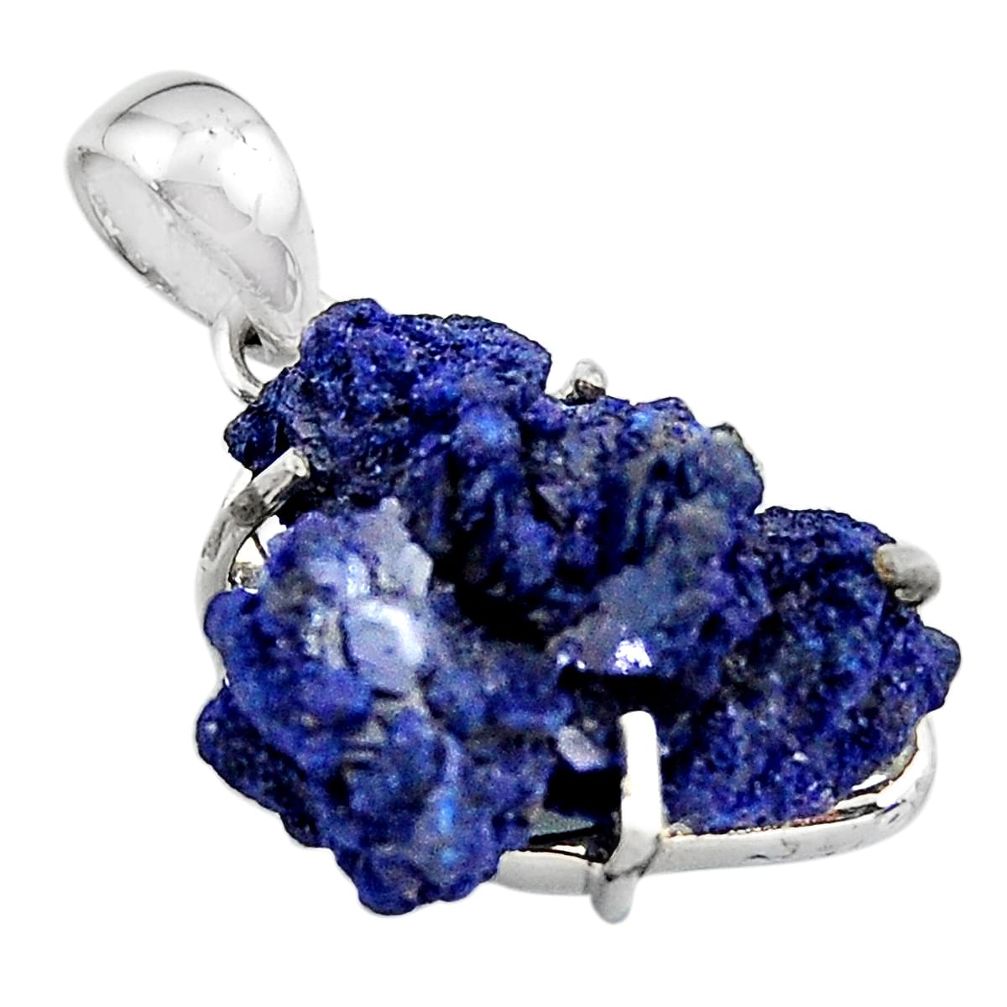 18.88cts natural blue azurite druzy 925 sterling silver pendant jewelry p94993