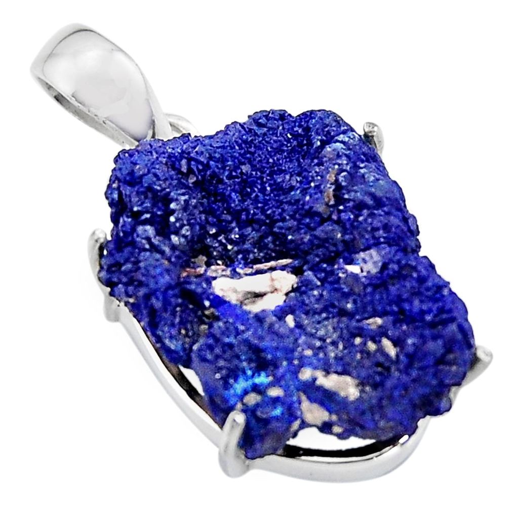 925 sterling silver 16.28cts natural blue azurite druzy pendant jewelry p94994