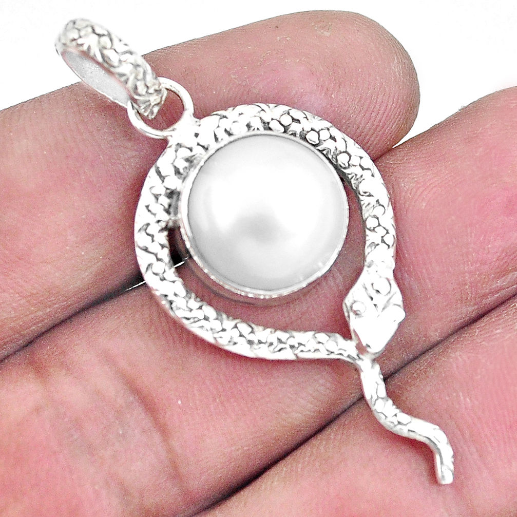 7.51cts natural white pearl 925 sterling silver snake pendant jewelry p9509