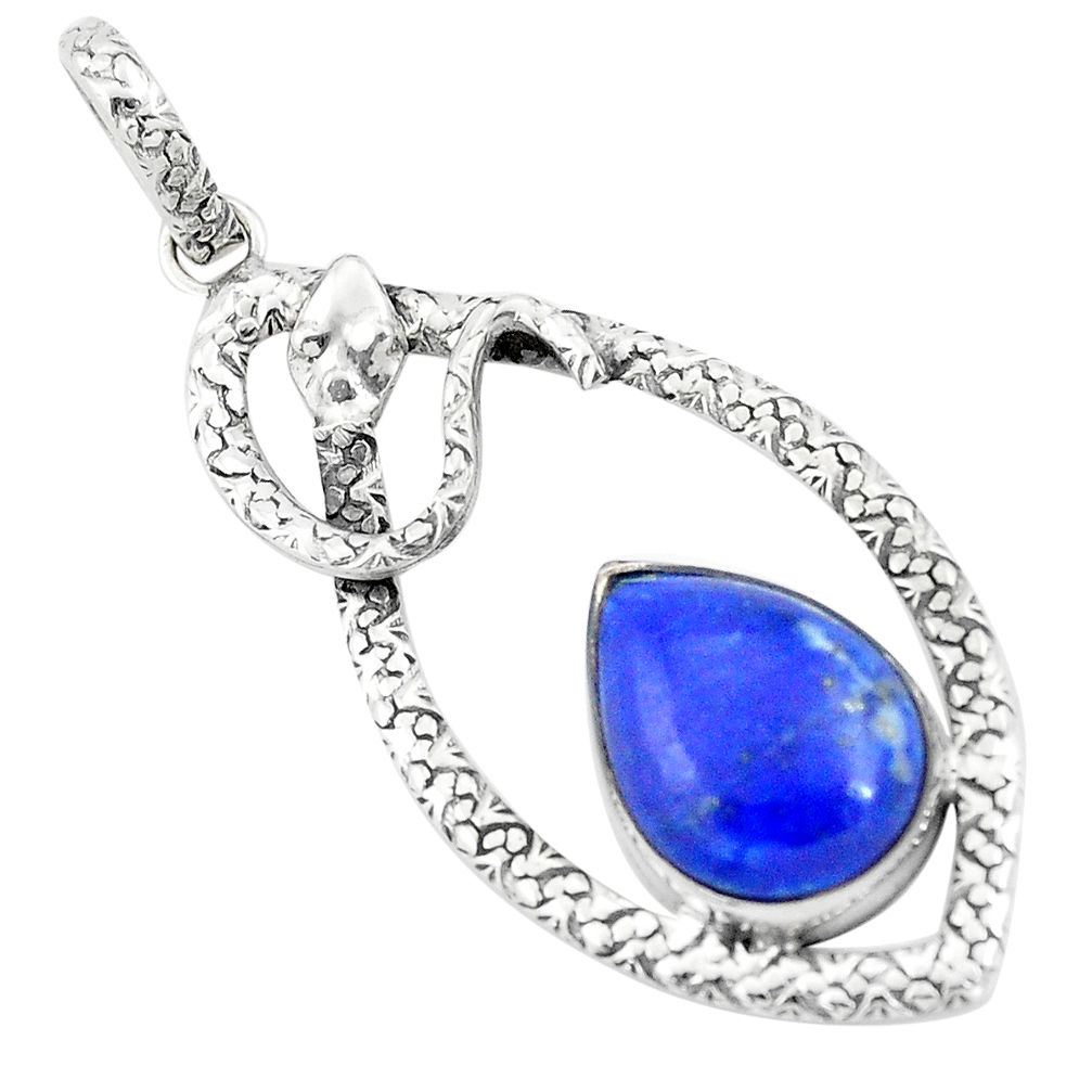 11.83cts natural blue lapis lazuli 925 sterling silver snake pendant p9541