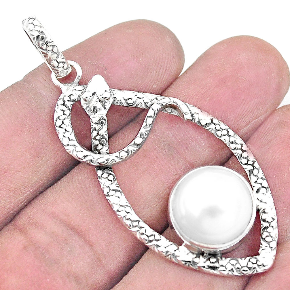 11.01cts natural white pearl 925 sterling silver snake pendant jewelry p9549