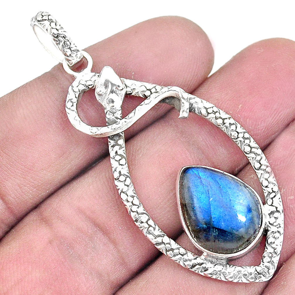 925 sterling silver 11.22cts natural blue labradorite pear snake pendant p9553