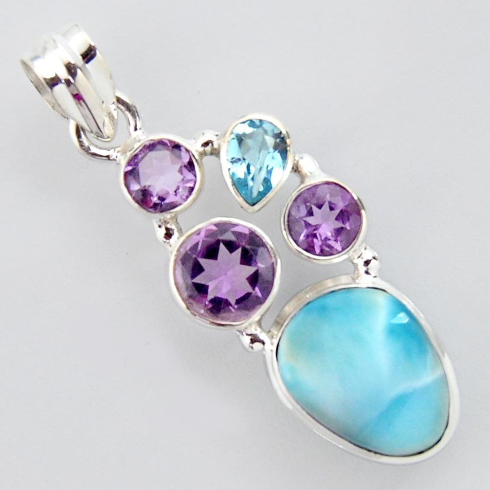 925 sterling silver 14.41cts natural blue larimar amethyst topaz pendant p96209