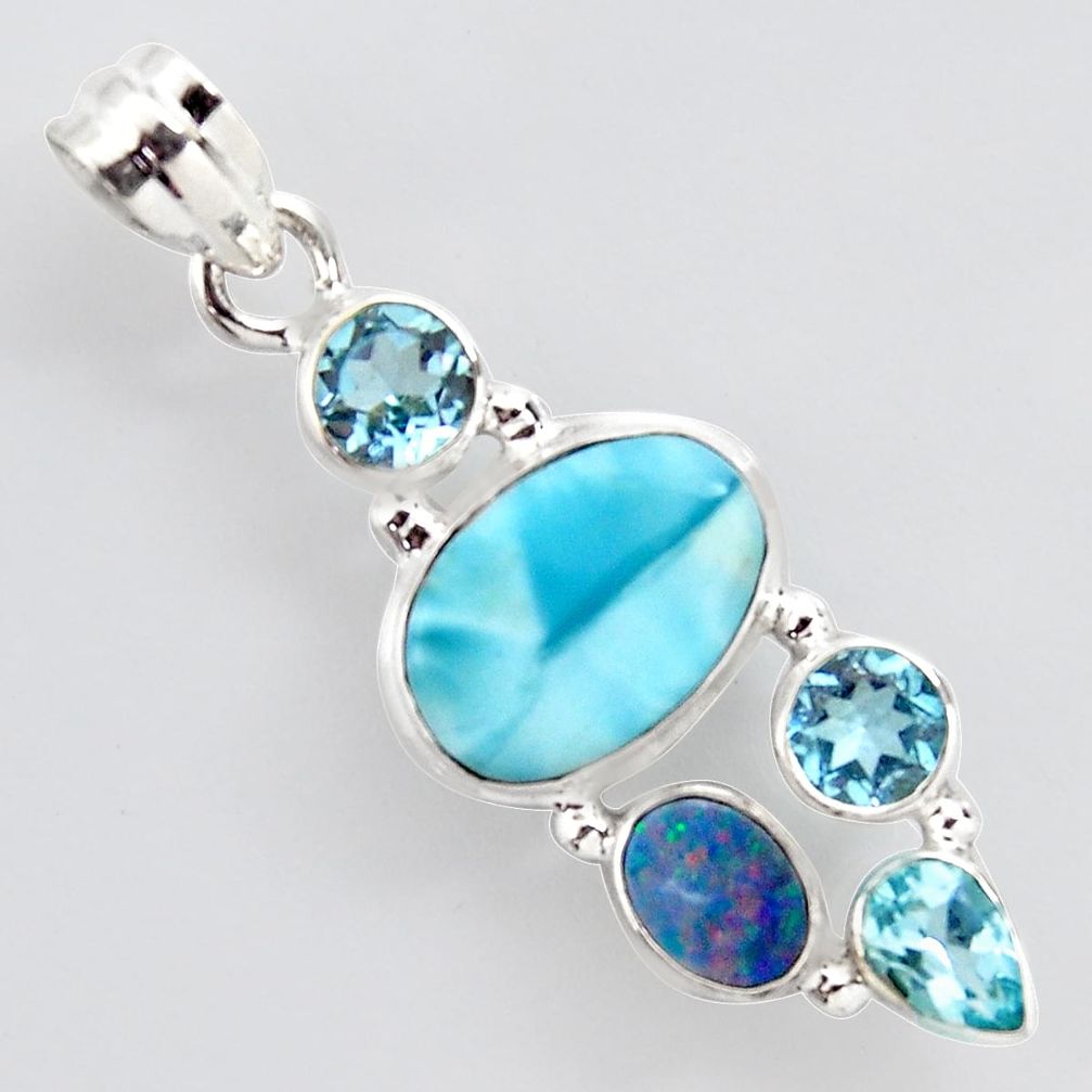 12.64cts natural blue larimar doublet opal australian 925 silver pendant p96240
