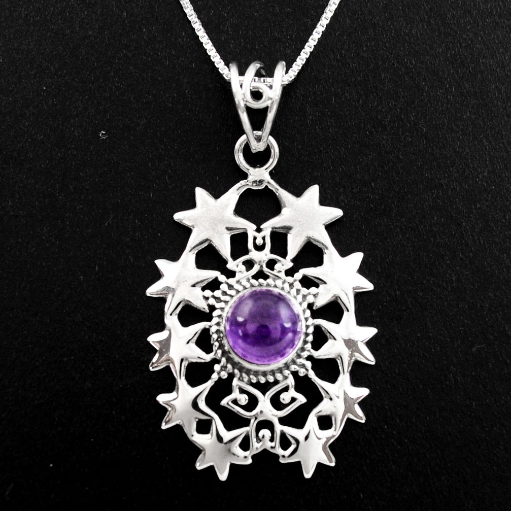 3.21cts natural purple amethyst 925 sterling silver 18' chain pendant p96362