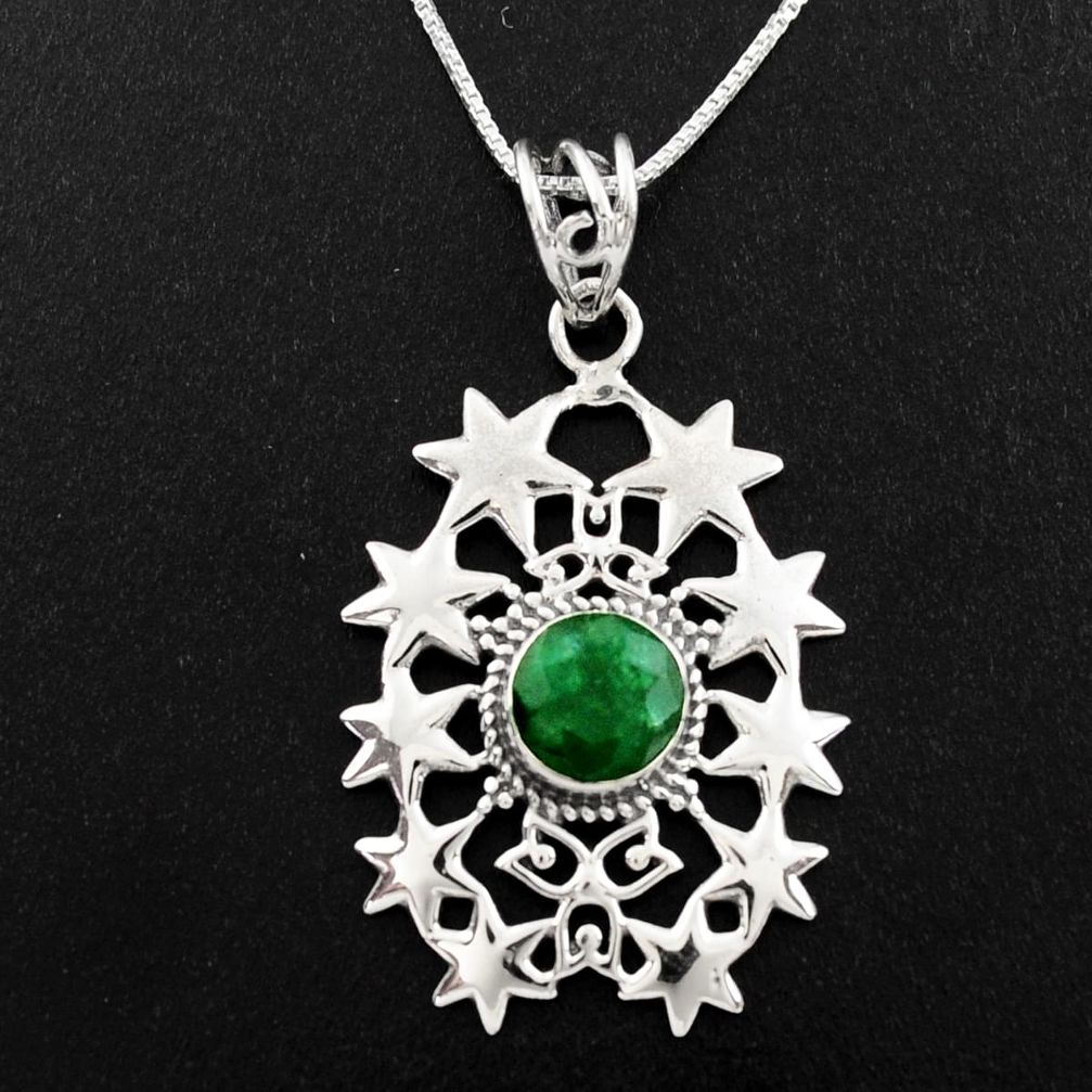 3.25cts natural green emerald 925 sterling silver 18' chain pendant p96368
