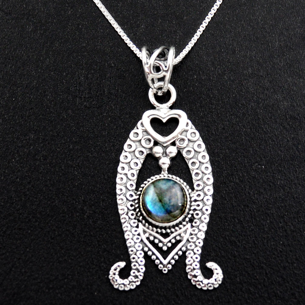 3.35cts natural blue labradorite 925 sterling silver 18' chain pendant p96393