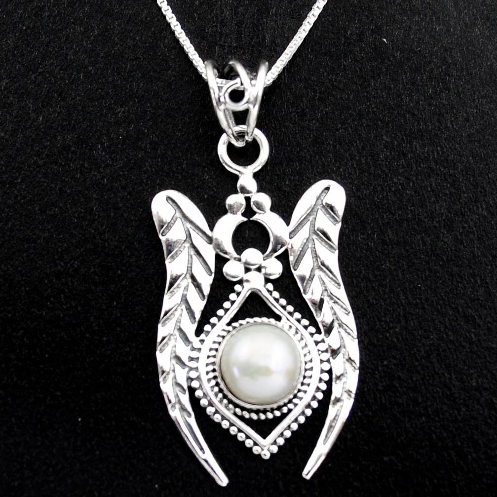 3.24cts natural white pearl 925 sterling silver 18' chain pendant jewelry p96401