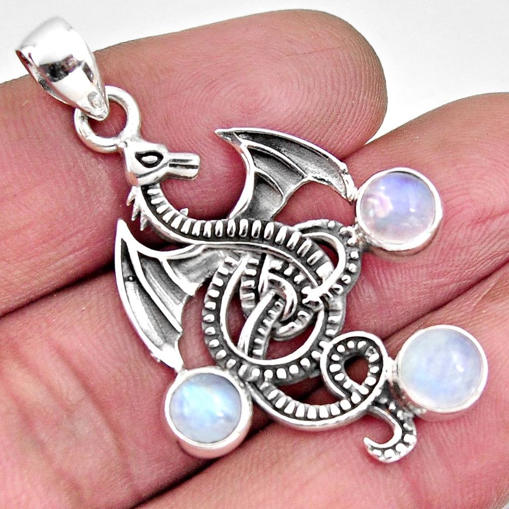 925 sterling silver 3.61cts natural rainbow moonstone dragon pendant p96529