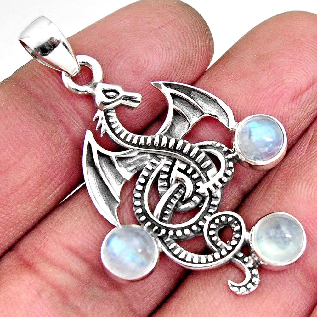 3.61cts natural rainbow moonstone 925 sterling silver dragon pendant p96531