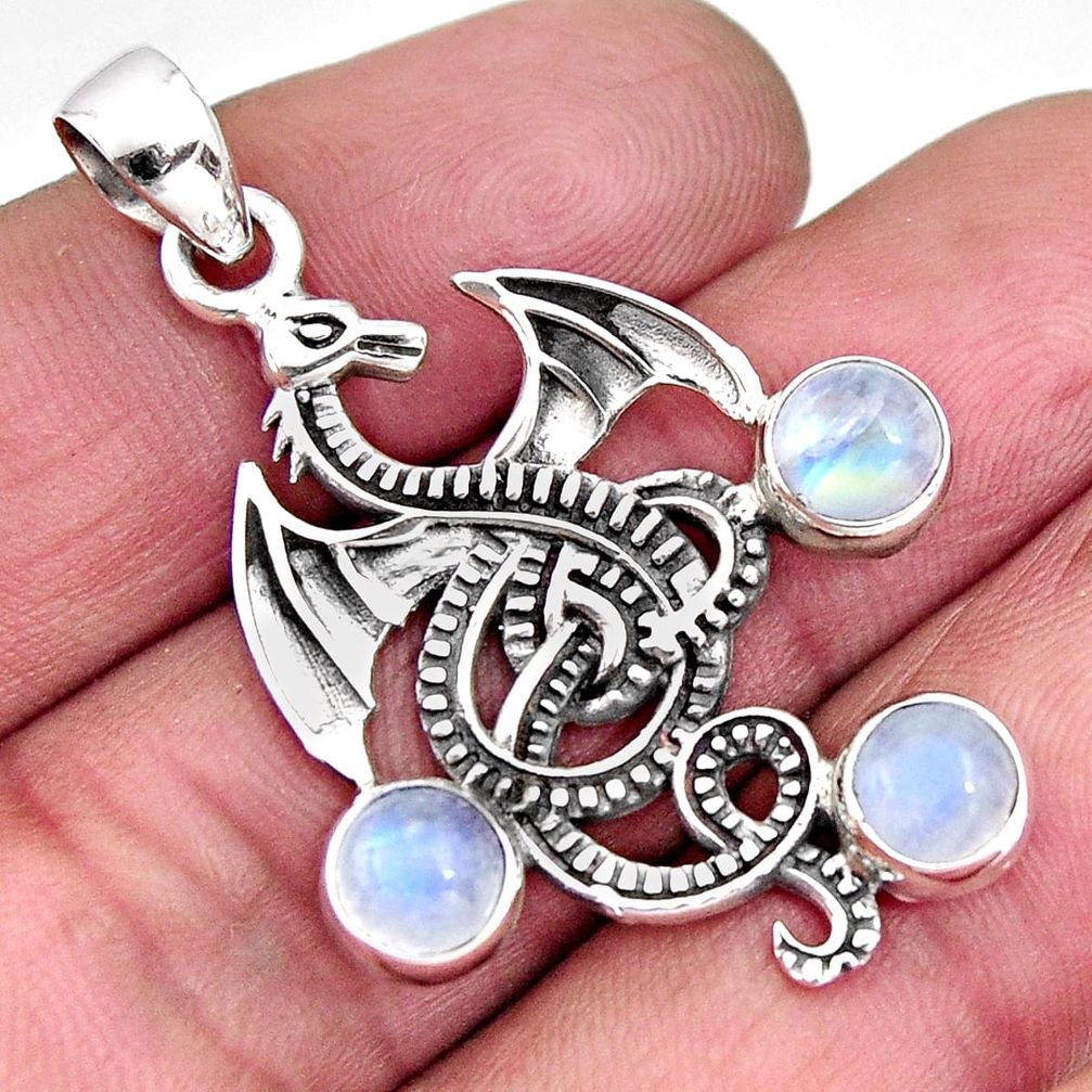 925 sterling silver 3.61cts natural rainbow moonstone dragon pendant p96532