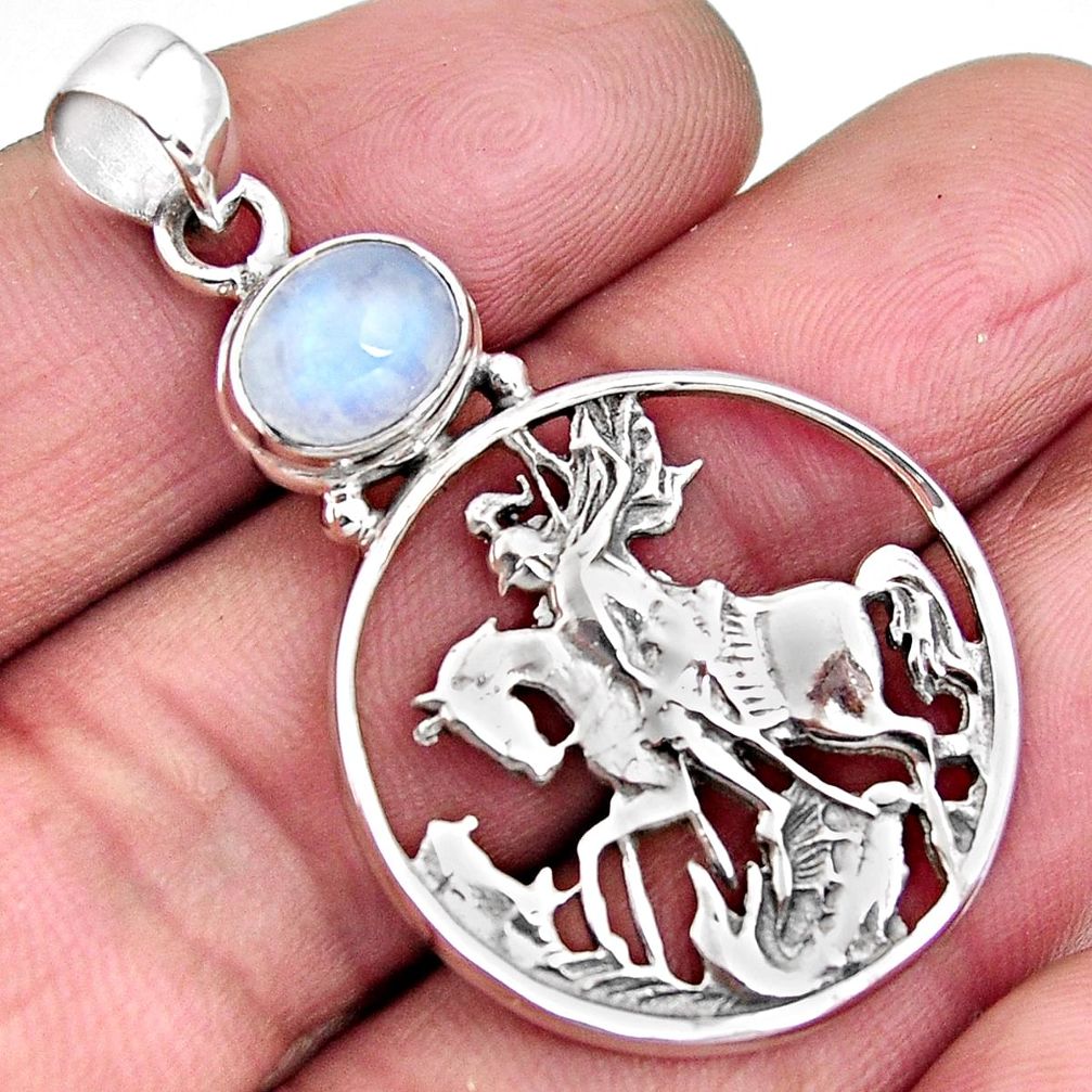 3.29cts natural rainbow moonstone 925 sterling silver horse pendant p96557