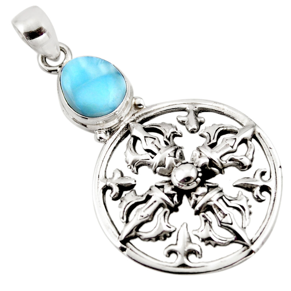 3.24cts natural blue larimar 925 sterling silver pendant jewelry p96591