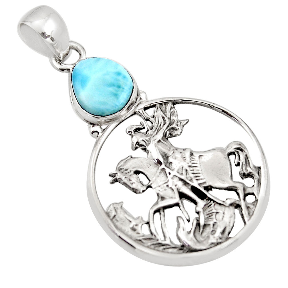 2.94cts natural blue larimar 925 sterling silver unicorn pendant jewelry p96607