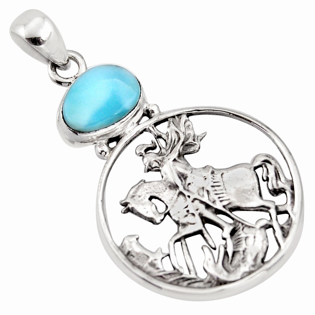 925 sterling silver 2.90cts natural blue larimar unicorn pendant jewelry p96608