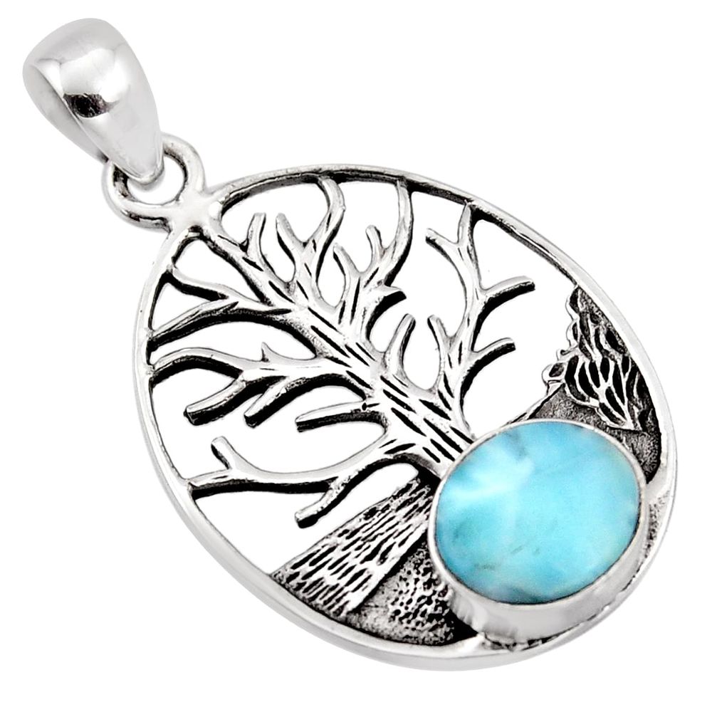 3.12cts natural blue larimar 925 sterling silver tree of life pendant p96615