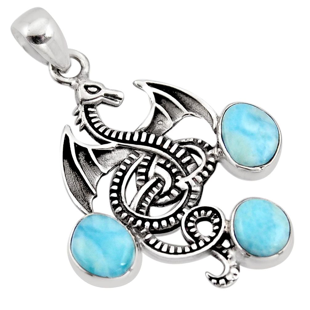 8.76cts natural blue larimar 925 sterling silver dragon pendant jewelry p96617