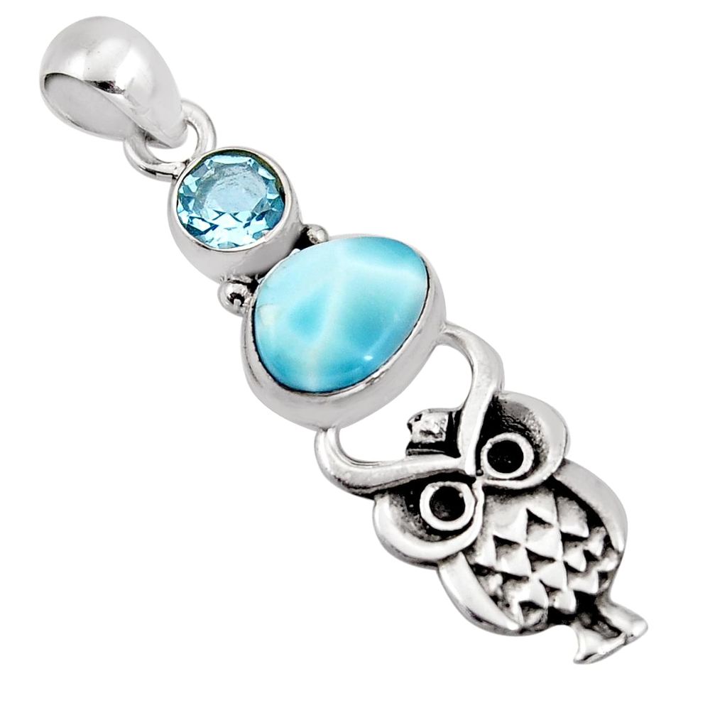 4.03cts natural blue larimar topaz 925 sterling silver owl pendant p96630