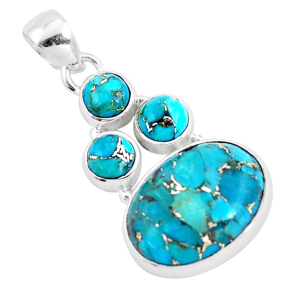 925 sterling silver 13.27cts blue copper turquoise oval pendant jewelry p9709