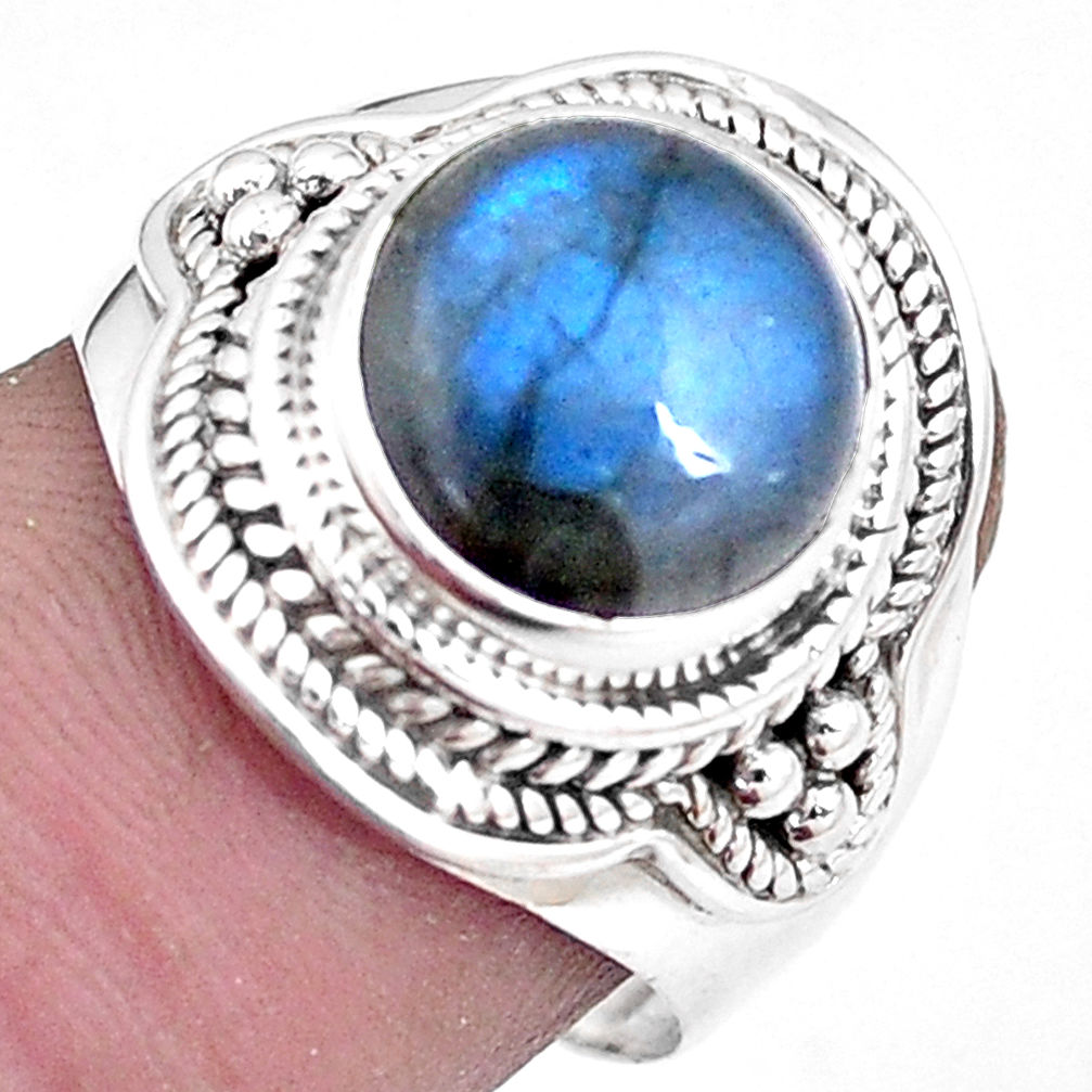 925 silver 6.02cts natural blue labradorite solitaire ring jewelry size 8 p10040