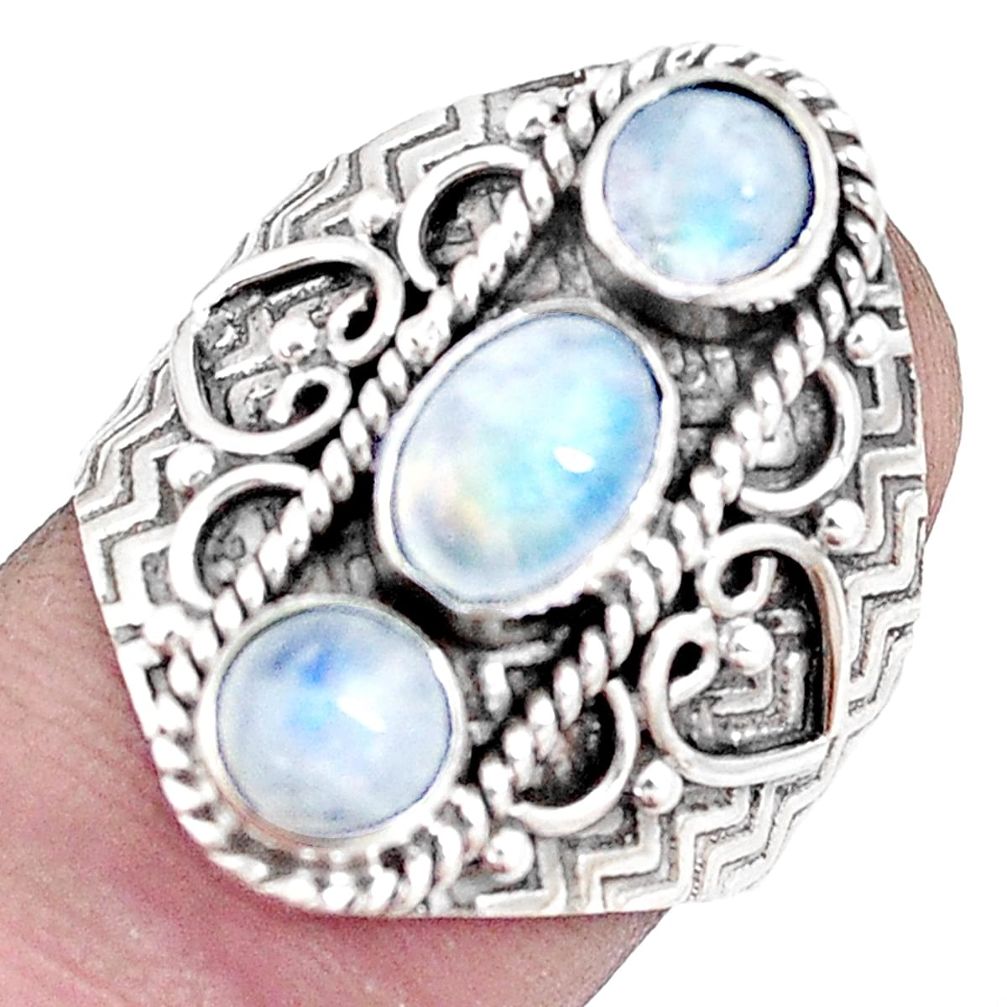 3.01cts natural rainbow moonstone 925 silver solitaire ring size 7 p10074