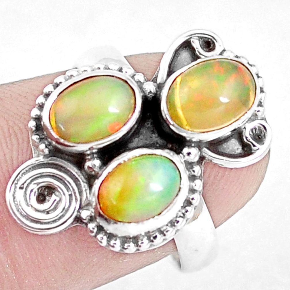 4.43cts natural multicolor ethiopian opal 925 silver ring size 7 p10082