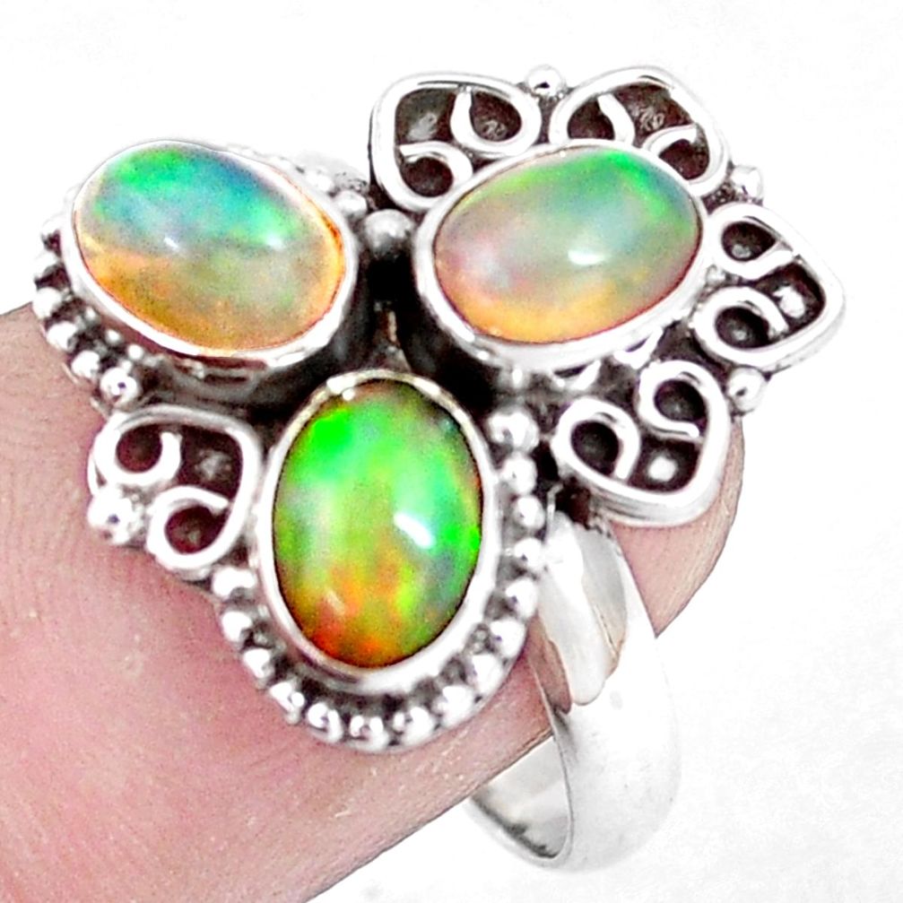 4.69cts natural multicolor ethiopian opal 925 sterling silver ring size 8 p10083