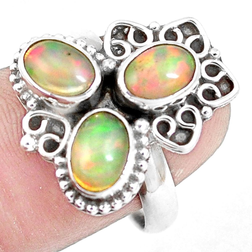 925 sterling silver 4.69cts natural multicolor ethiopian opal ring size 8 p10084
