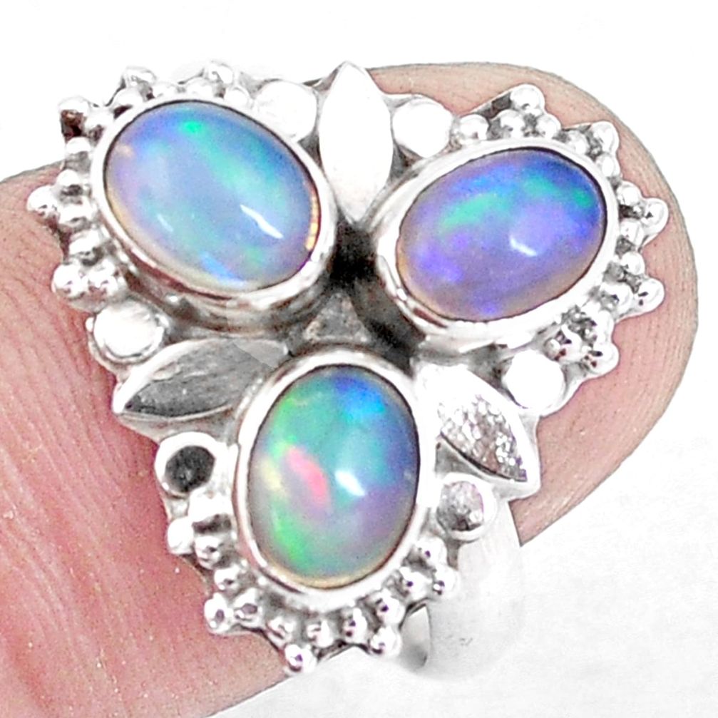 4.92cts natural multicolor ethiopian opal 925 silver ring size 8.5 p10087