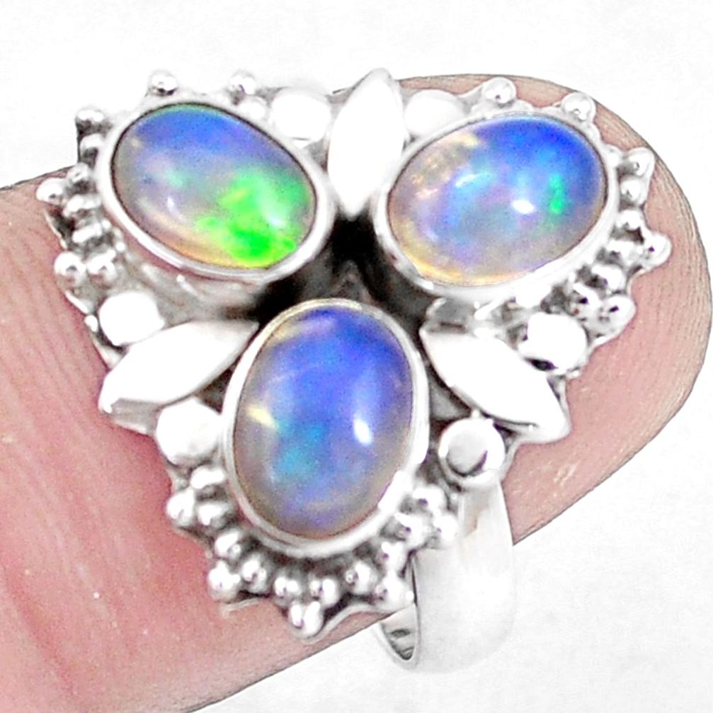 4.82cts natural multicolor ethiopian opal 925 sterling silver ring size 8 p10088