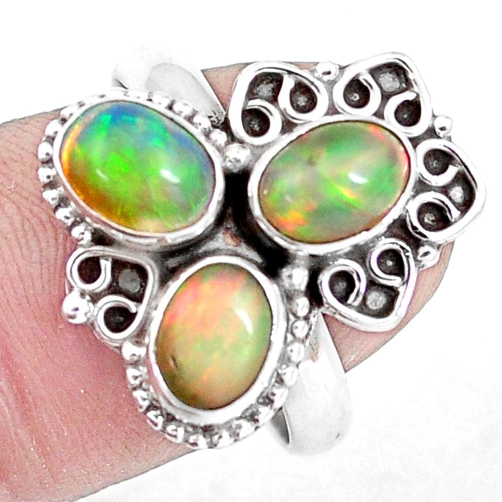 925 silver 4.69cts natural multi color ethiopian opal oval ring size 8.5 p10089